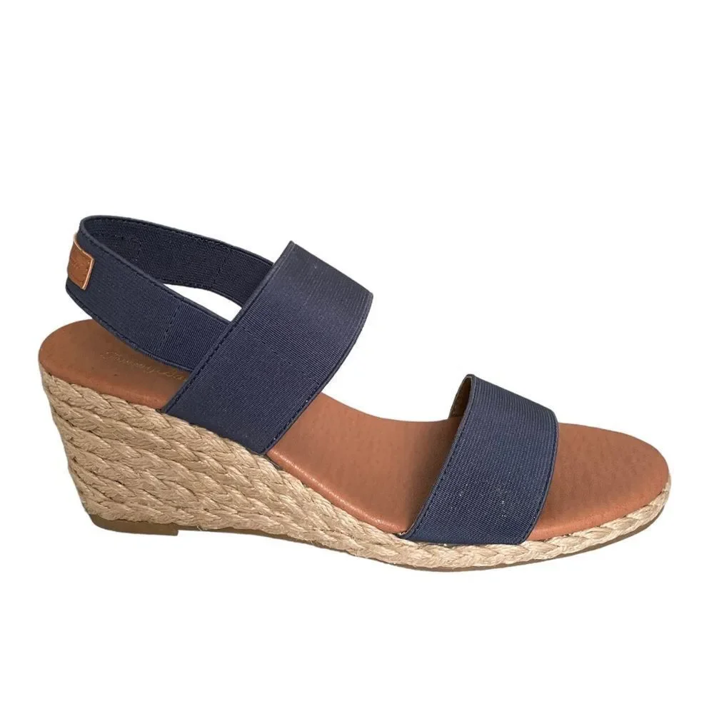 TOMMY BAHAMA Elastic Wedge Espadrilles Sandals Blue Tan 9